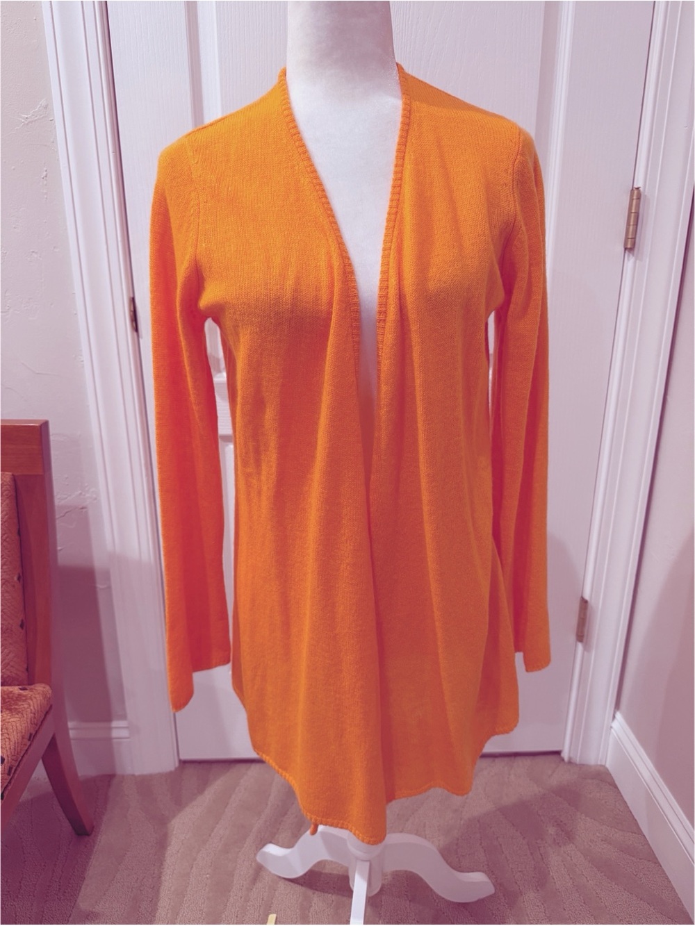 NWOT 100% Cashmere Open-Front Orange Sweater Cardigan